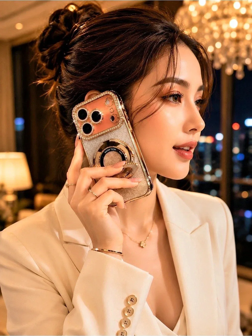 Gold Glitter Rhinestone Case for iPhone 17 Pro – Women’s Luxury Bling
